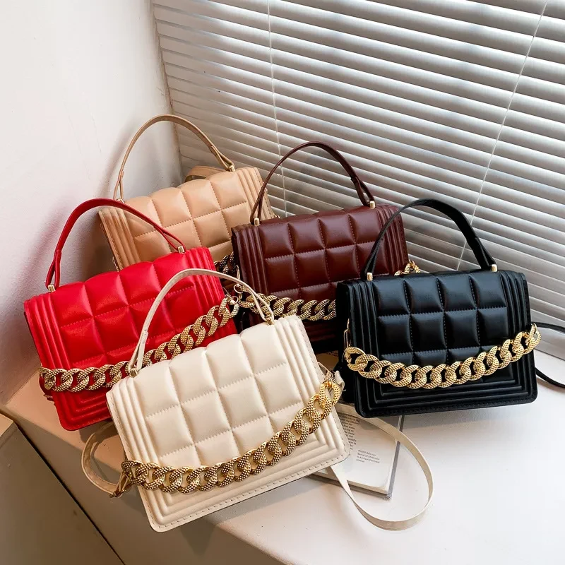 New Bags For Women Fashion Check Chain One Shoulder Crossbody Purses And Handbags Sac A Main Femme De Marque Luxe Cuir 2023